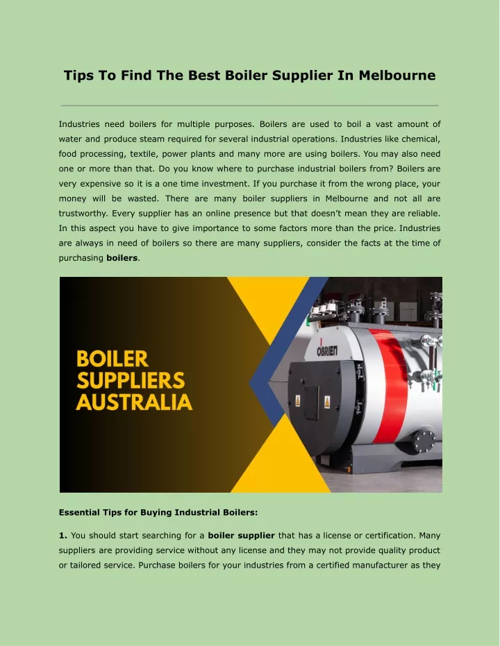tips to find the best boiler supplier in melbourne