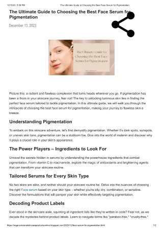 Guide to Choosing the Best Face Serum for Pigmentation