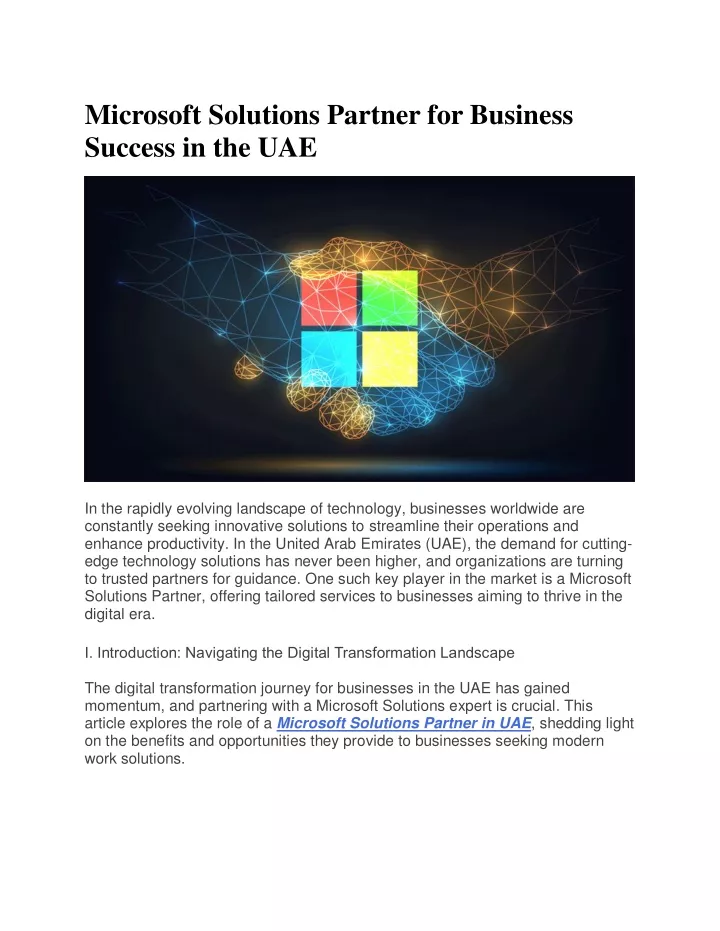 microsoft solutions partner for business success