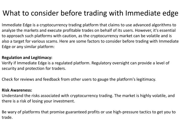 what to consider before trading with immediate edge