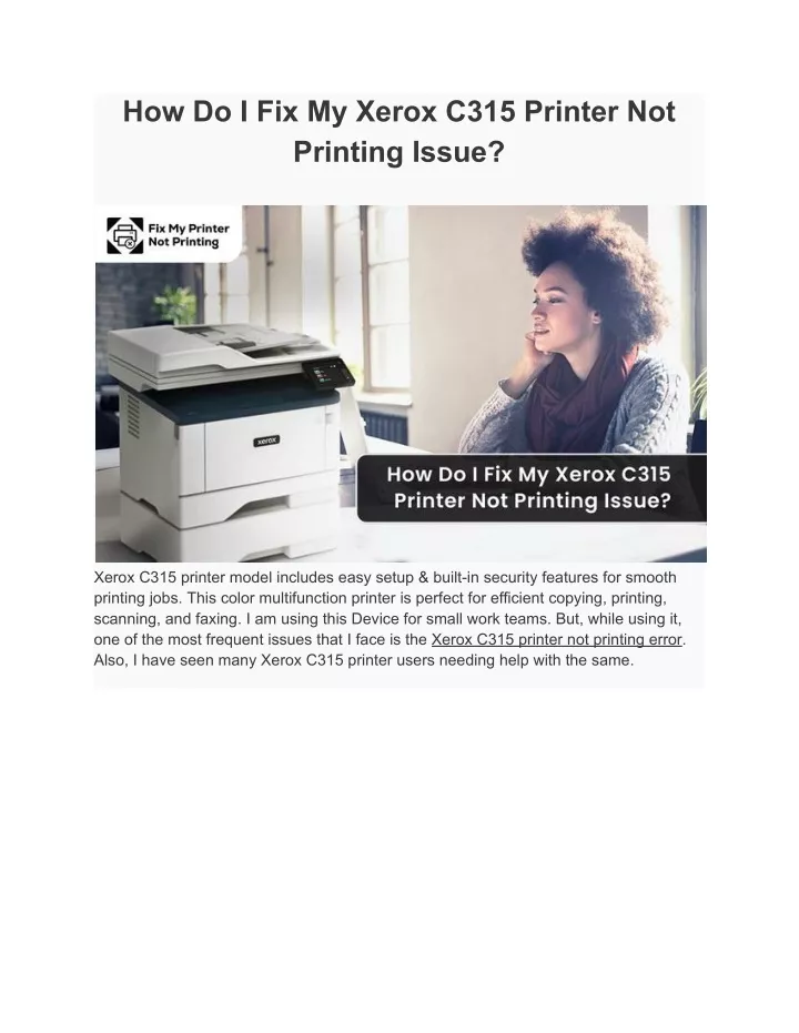 how do i fix my xerox c315 printer not printing