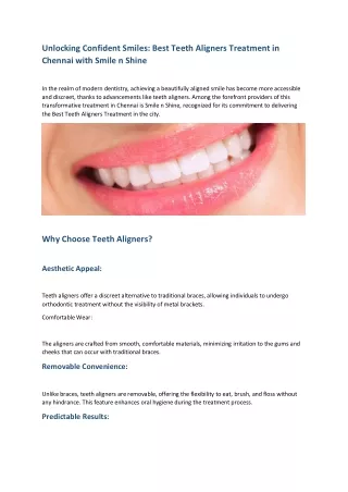 Teeth Aligners Treatment in Chennai | Smile n Shine.