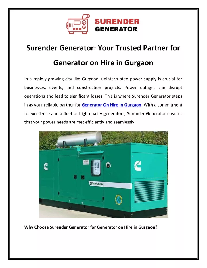 surender generator your trusted partner for