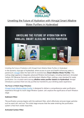 Unveiling the Future of Hydration with Himajal Smart Alkaline Water Purifiers in Hyderabad