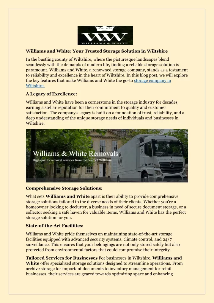 williams and white your trusted storage solution