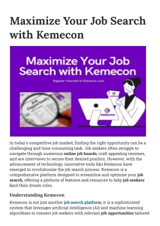 Maximize Your Job Search with Kemecon