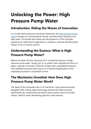 High Pressure Pump | High Pressure water Pump
