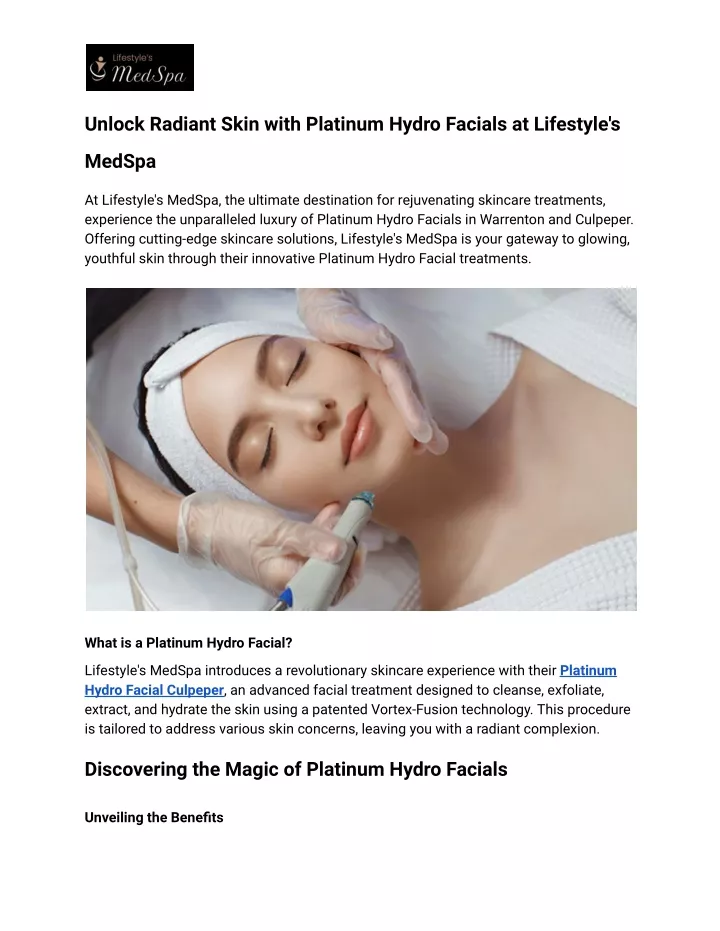 unlock radiant skin with platinum hydro facials