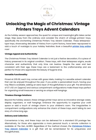 Unlocking the Magic of Christmas Vintage Printers Trays Advent Calendars
