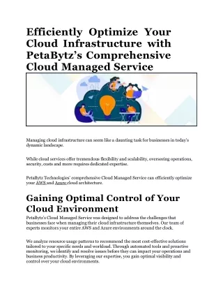 Efficiently Optimize Your Cloud Infrastructure with PetaBytz