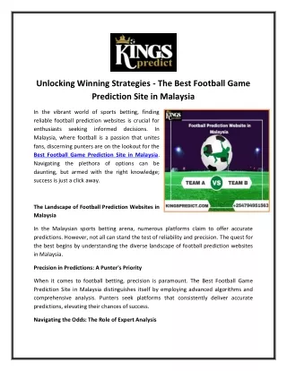Unlocking Winning Strategies - The Best Football Game Prediction Site in Malaysi