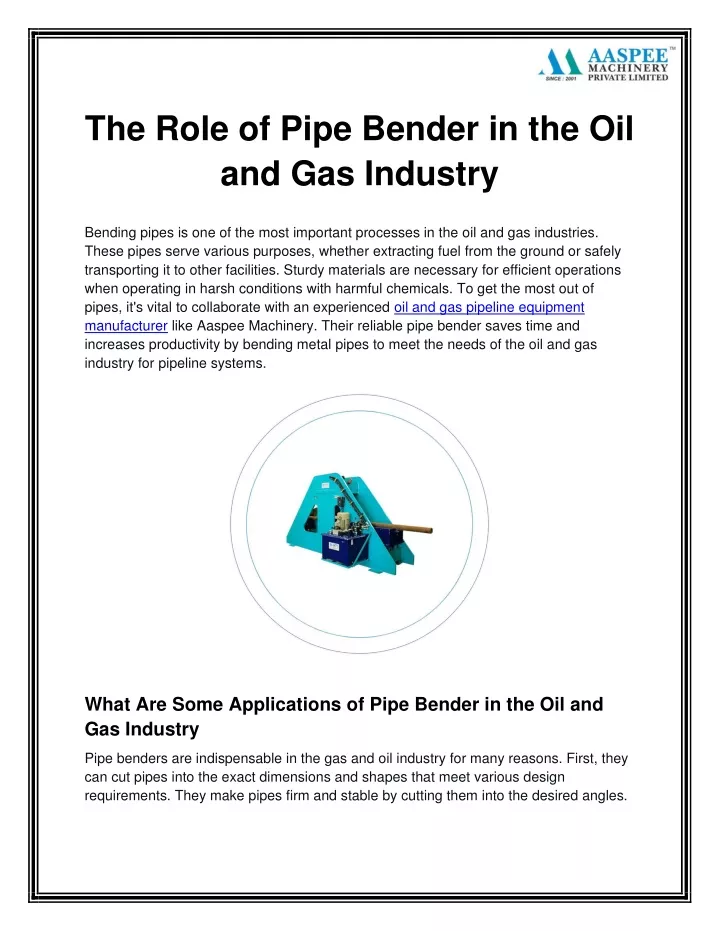 the role of pipe bender