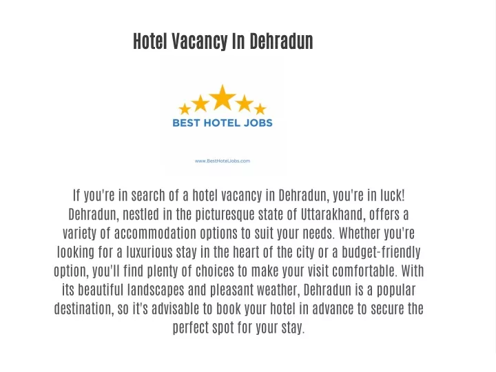 hotel vacancy in dehradun