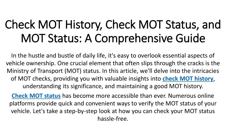 check mot history check mot status and mot status a comprehensive guide