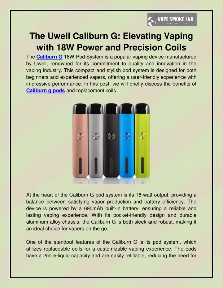 the uwell caliburn g elevating vaping with