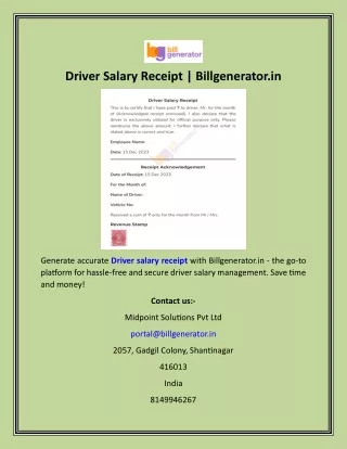 Driver Salary Receipt  Billgenerator.in