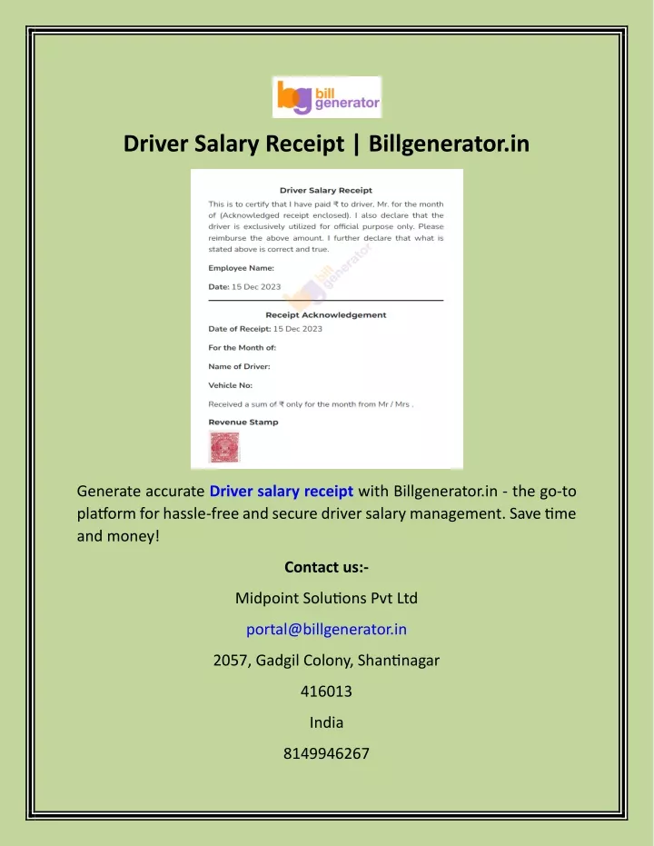 driver salary receipt billgenerator in