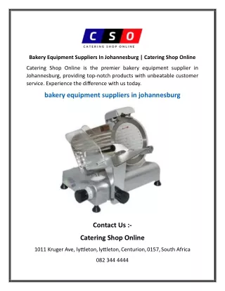 bakery equipment suppliers in johannesburg