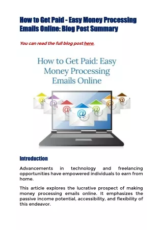 How to Get Paid - Easy Money Processing Emails Online: Blog Post Summary