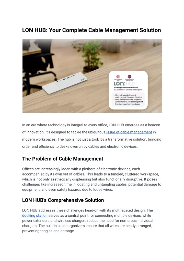 lon hub your complete cable management solution