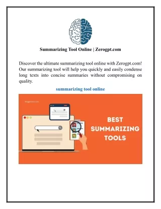 Summarizing Tool Online  Zerogpt.com