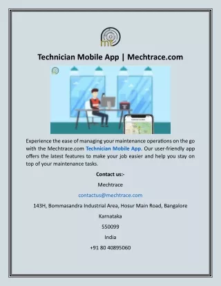 Technician Mobile App  Mechtrace