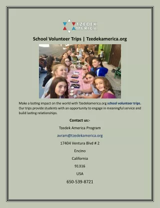 School Volunteer Trips  Tzedekamerica.org
