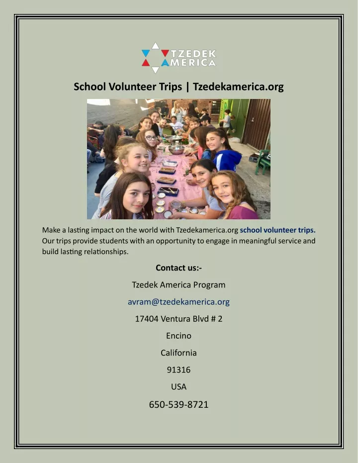 school volunteer trips tzedekamerica org