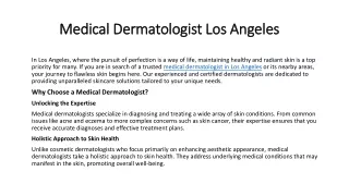 Exploring the Role of Medical Dermatologists in Los Angeles: What to Expect