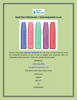 Geek Bars Wholesale  Selectvapeclub.co.uk