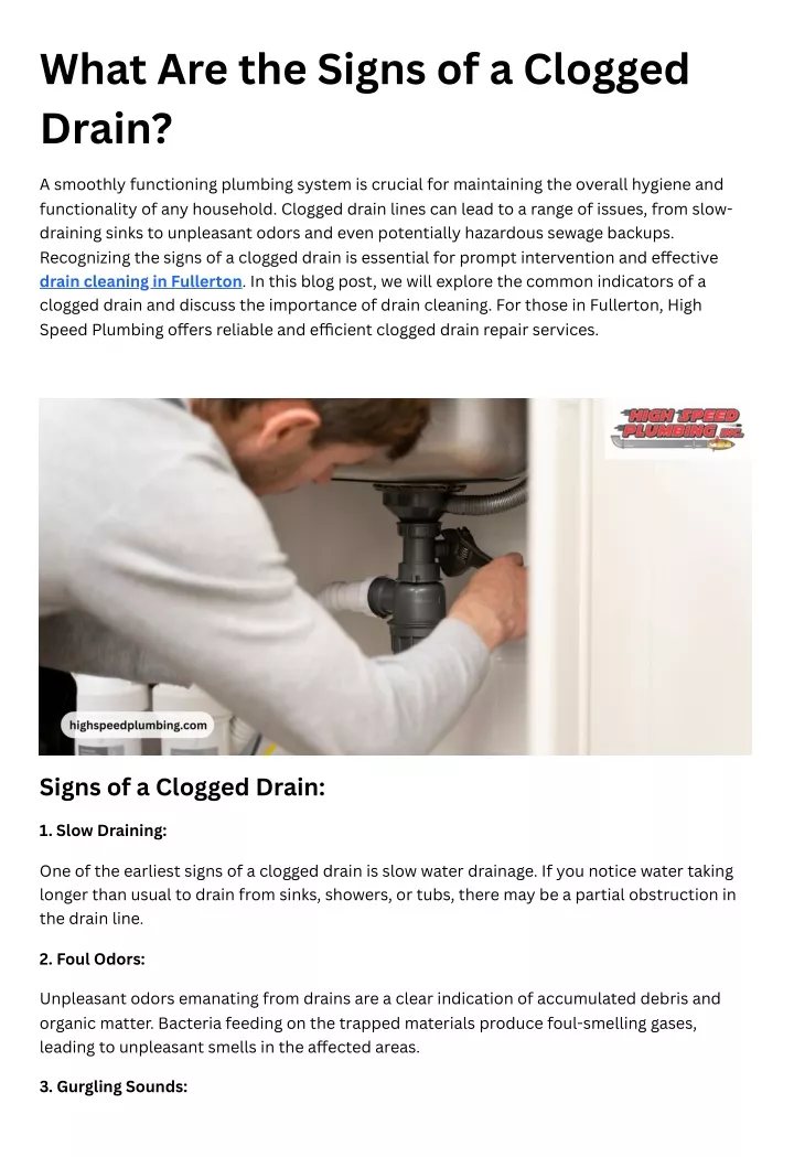 what are the signs of a clogged drain