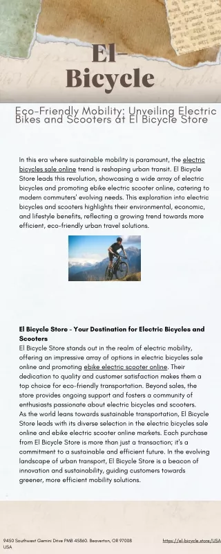 Eco-Friendly Mobility: Unveiling Electric Bikes and Scooters at El Bicycle Store