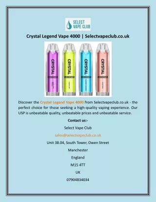 Crystal Legend Vape 4000  Selectvapeclub.co.uk