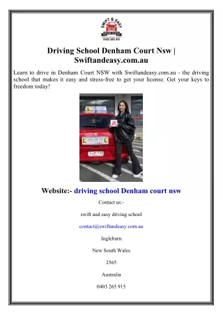 Driving School Denham Court Nsw  Swiftandeasy.com.au