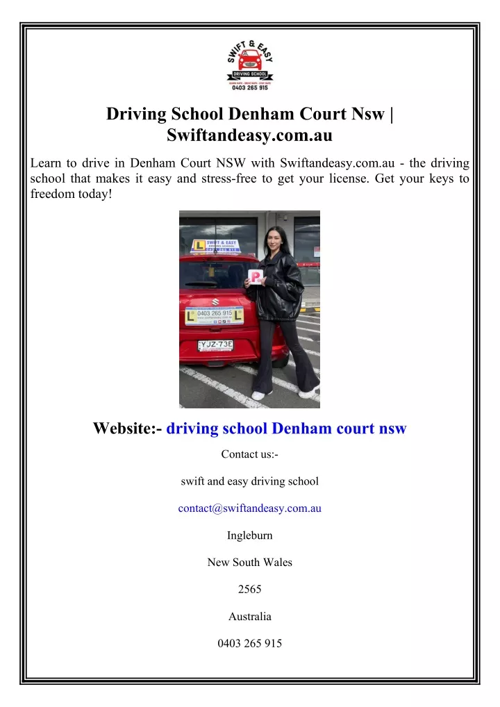 driving school denham court nsw swiftandeasy