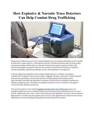How Explosive Narcotic Trace Detectors Can Help Combat Drug Trafficking
