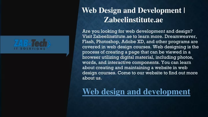 web design and development zabeelinstitute ae