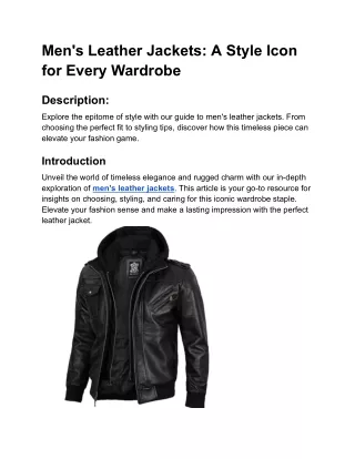 "The Ultimate Style Statement: Men's Leather Jackets Unveiled"