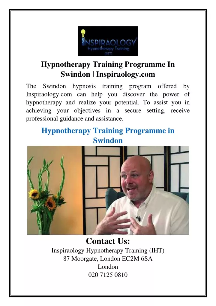 hypnotherapy training programme in swindon