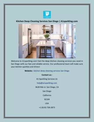 Kitchen Deep Cleaning Services San Diego  A1sparkling