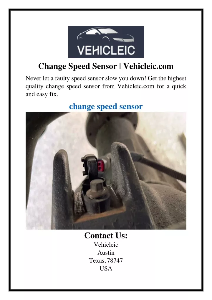 change speed sensor vehicleic com