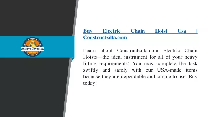 buy electric chain hoist usa constructzilla