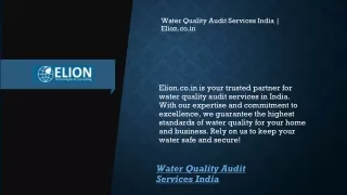 Water Quality Audit Services India Elion.co.in
