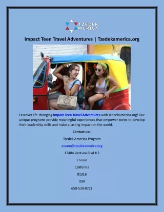 Impact Teen Travel Adventures  Tzedekamerica.org