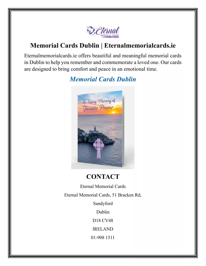 memorial cards dublin eternalmemorialcards ie