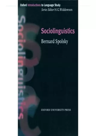 [PDF ❤READ✔ ONLINE]  Sociolinguistics (Oxford Introduction to Language Study Ser