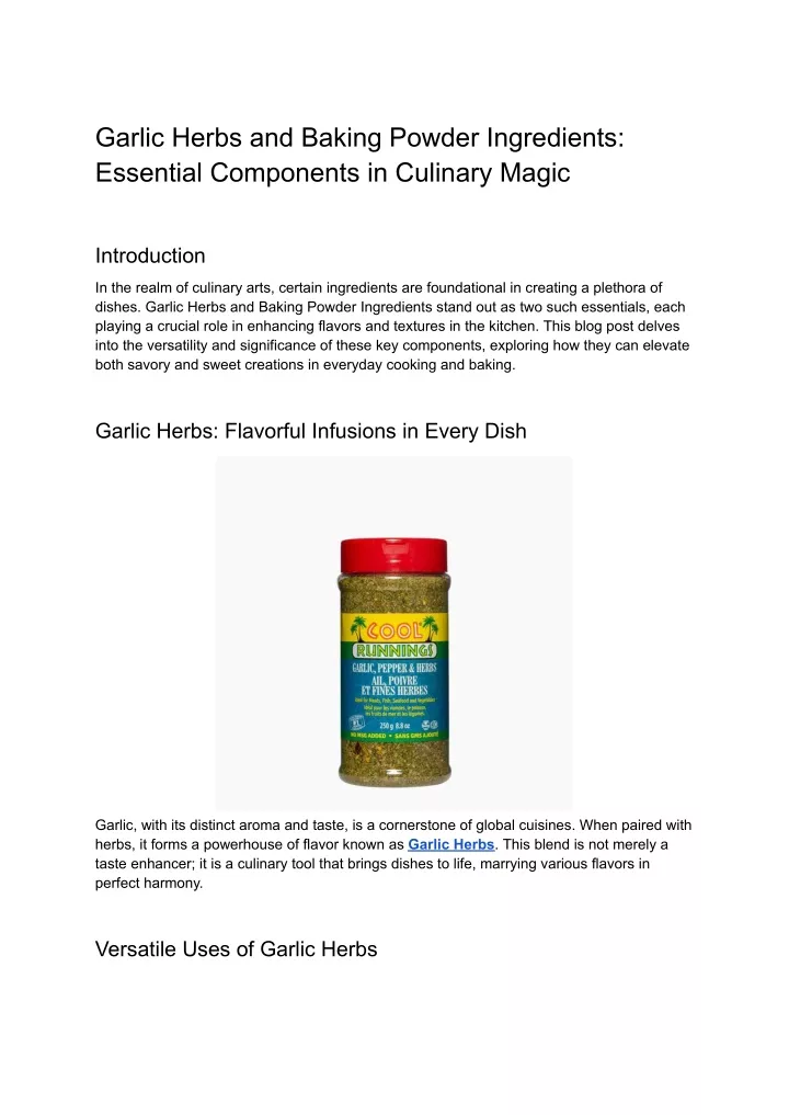 garlic herbs and baking powder ingredients