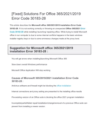 [Fixed] Solutions For Office 365_2021_2019 Error Code 30183-28