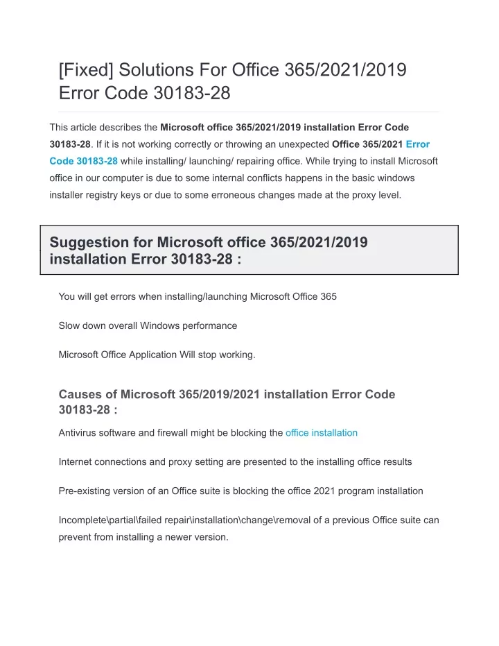 fixed solutions for office 365 2021 2019 error