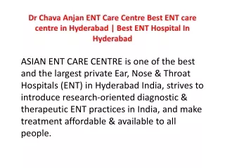 Dr.Chava Anjaneyulu | Asian ENT Care Centre | Dr Chava Anjan ENT Care Centre